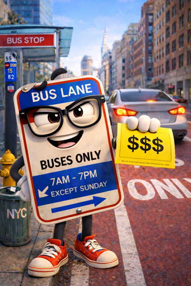 Spotlink image explaining bus lane parking rules in NYC