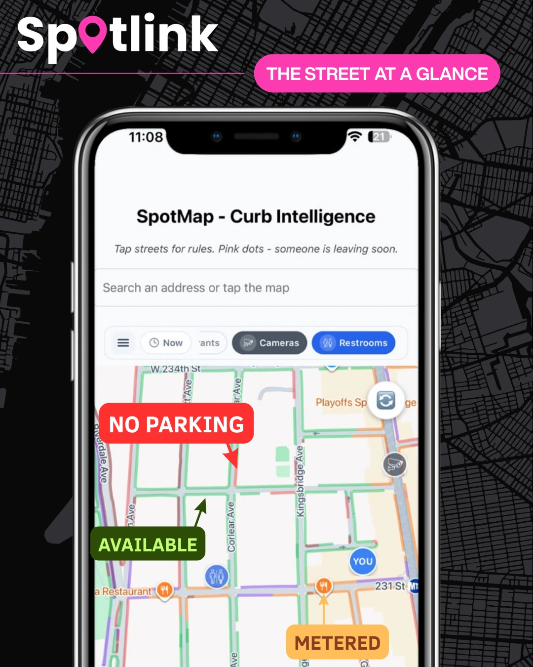 SpotMap 2D curb context with color labels