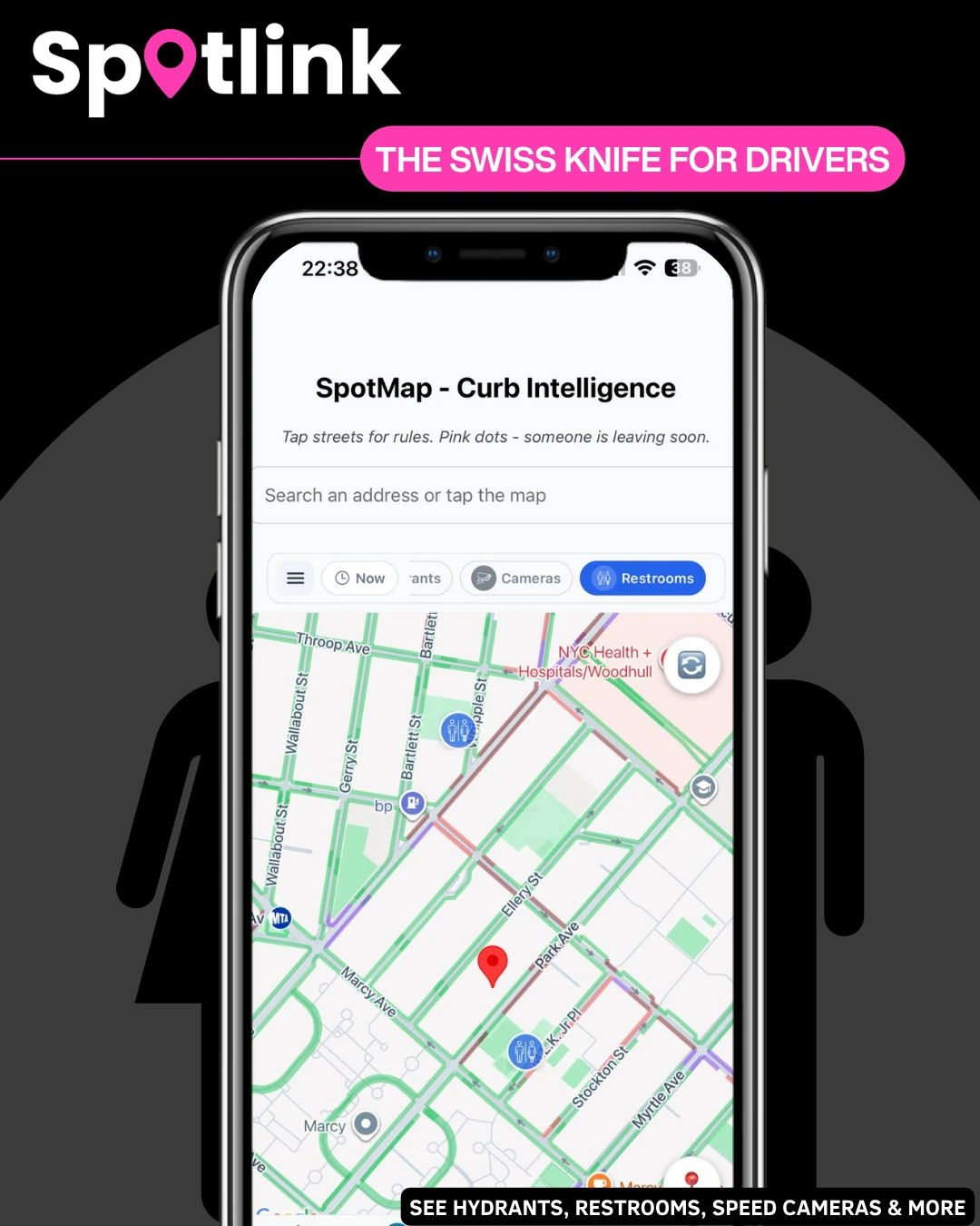 SpotMap utility layers for bathrooms, hydrants and camera awareness