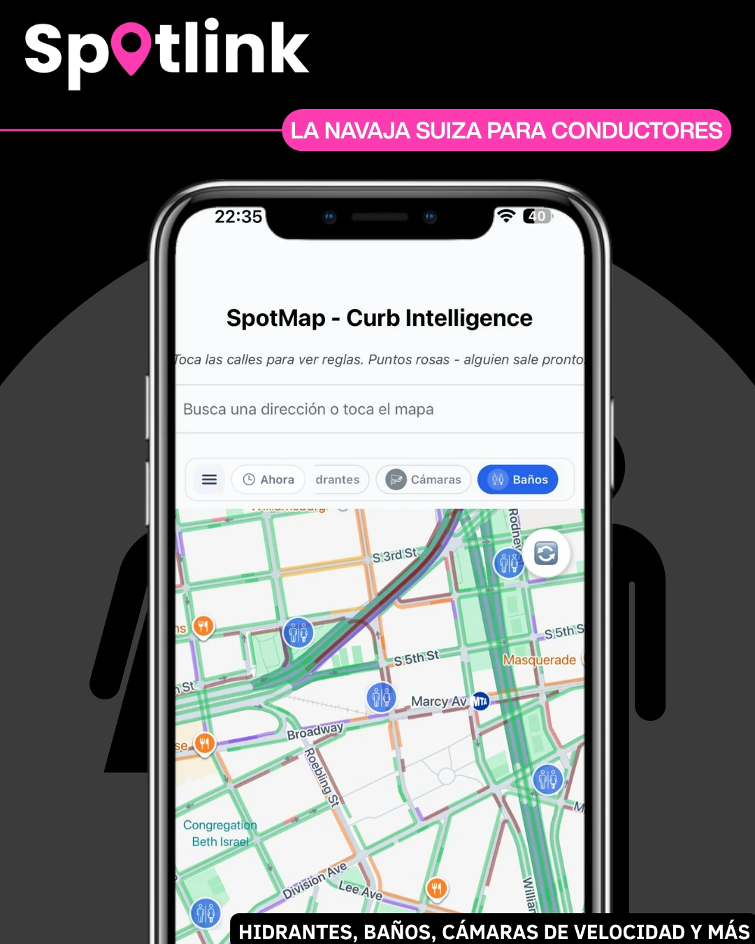 Capas de utilidades de SpotMap: baños, hidrantes y cámaras