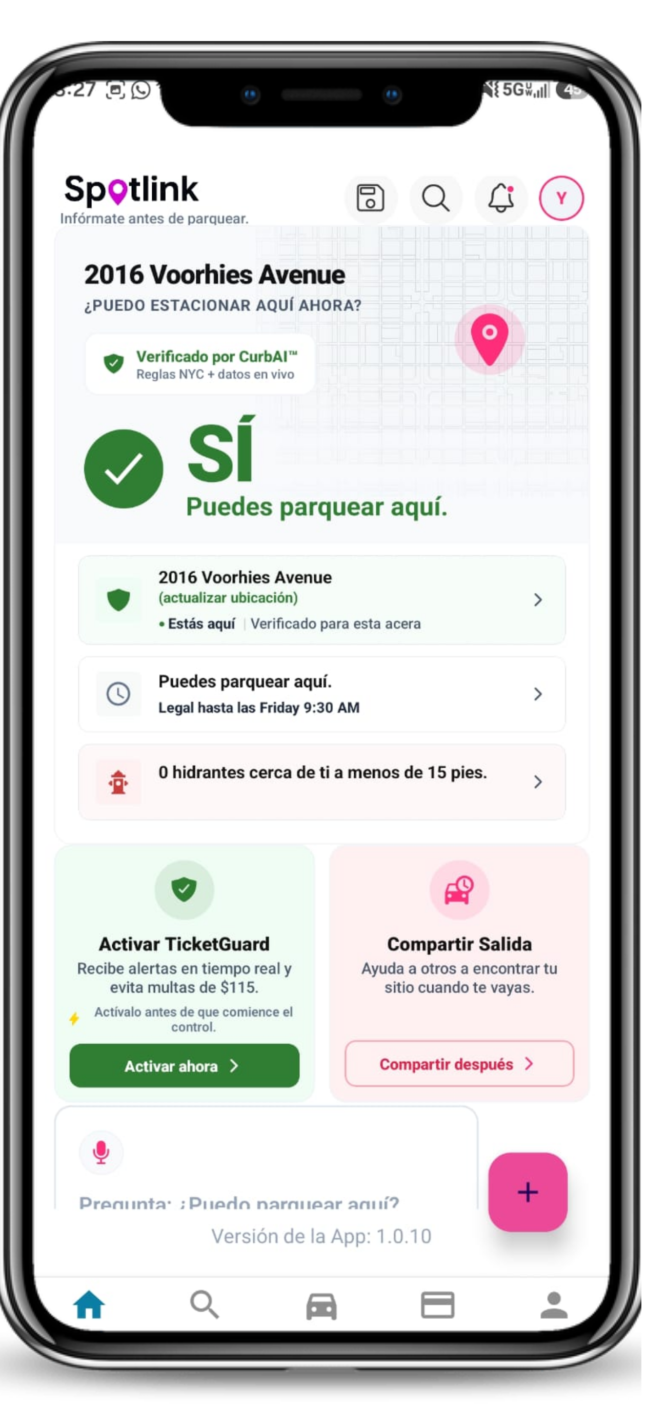 Pantalla principal de Spotlink antes de pagar