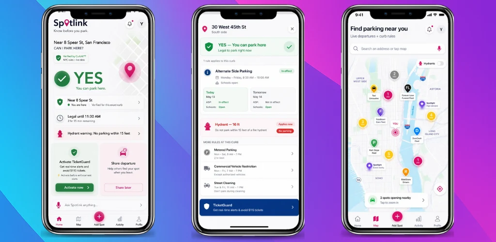 Spotlink app showing legal parking decision