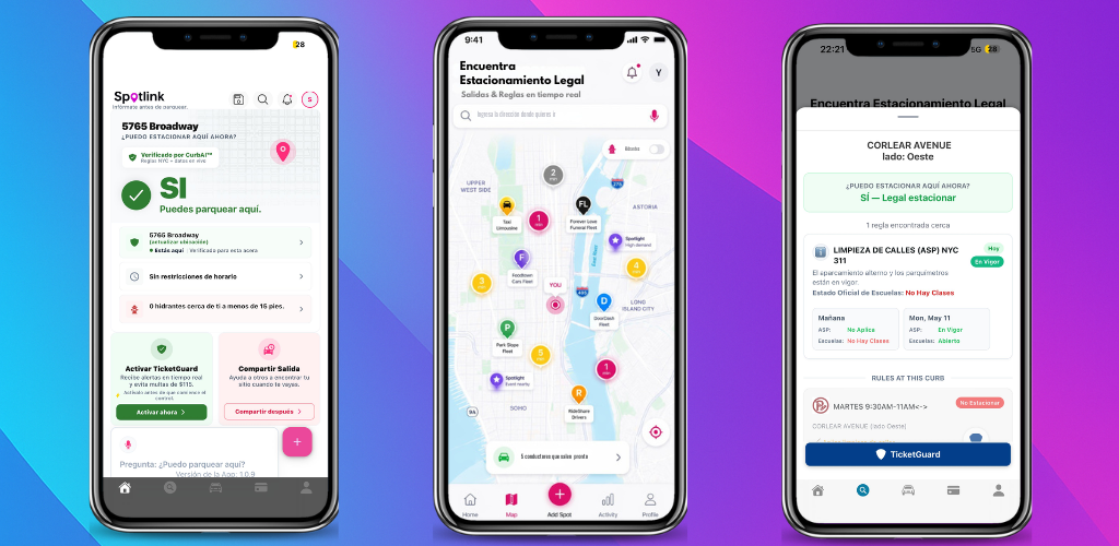 App de Spotlink mostrando una decisión de estacionamiento legal