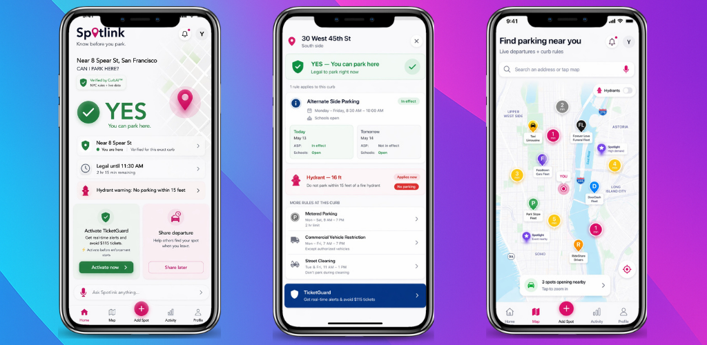 Spotlink app showing legal parking decision