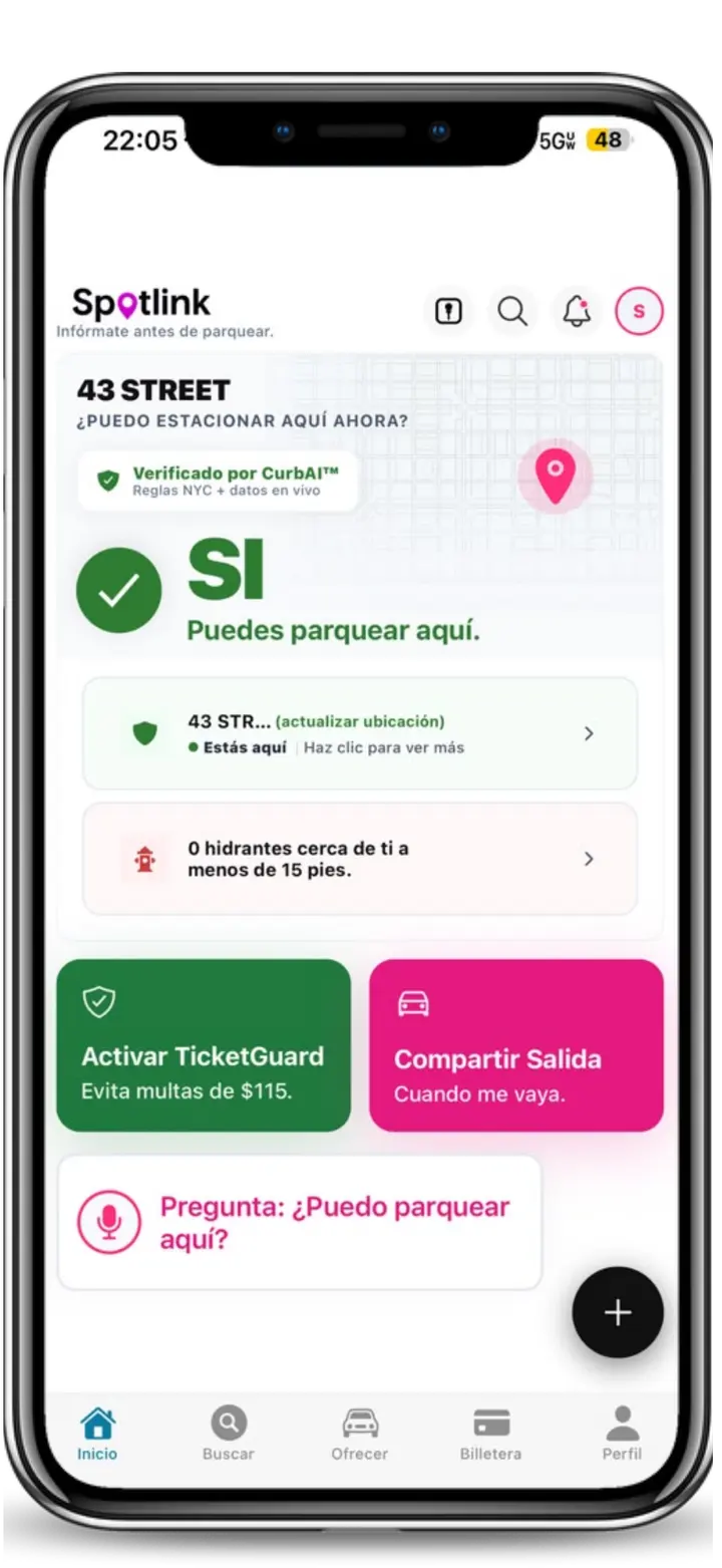 Pantalla principal actual de Spotlink con el control para preguntarle al Asistente de voz