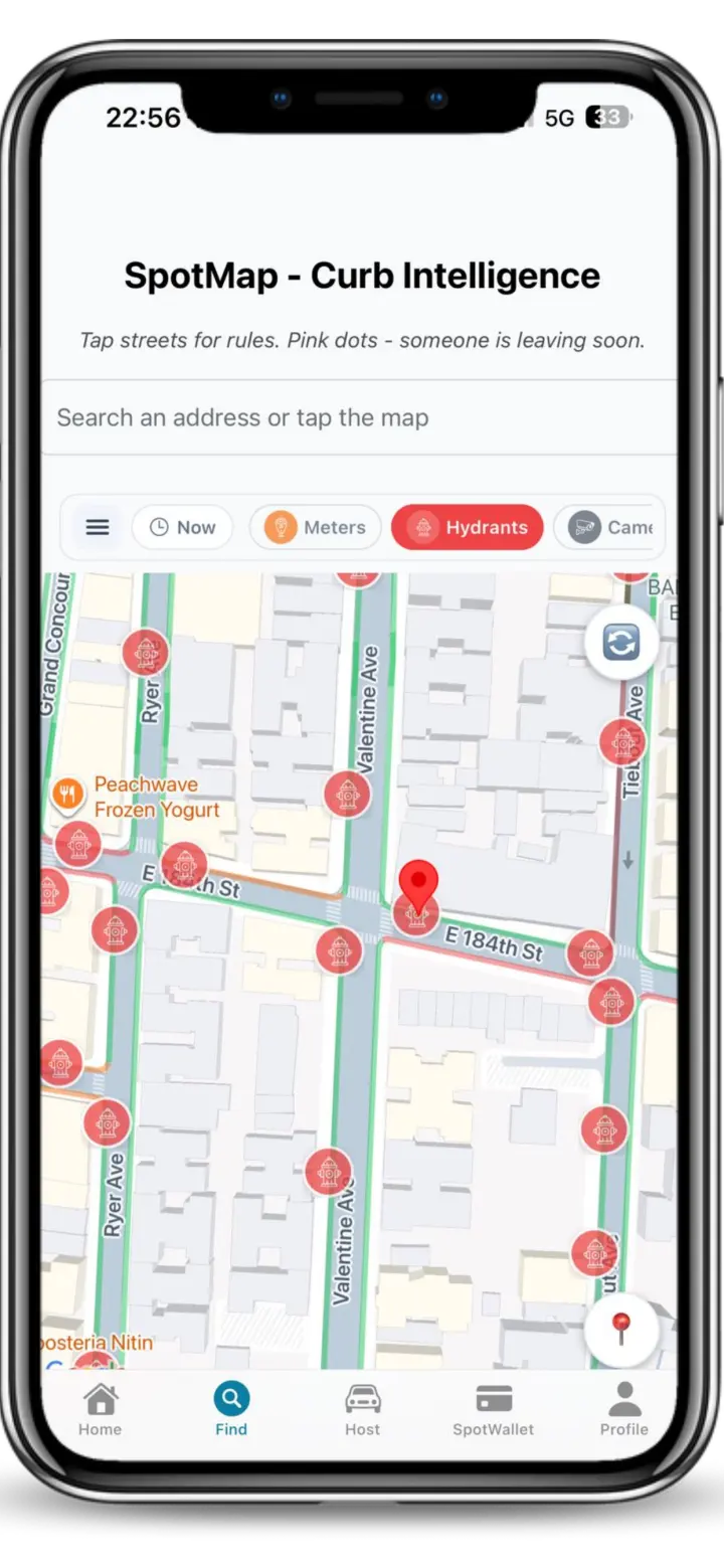 Current Spotlink map showing nearby hydrant locations