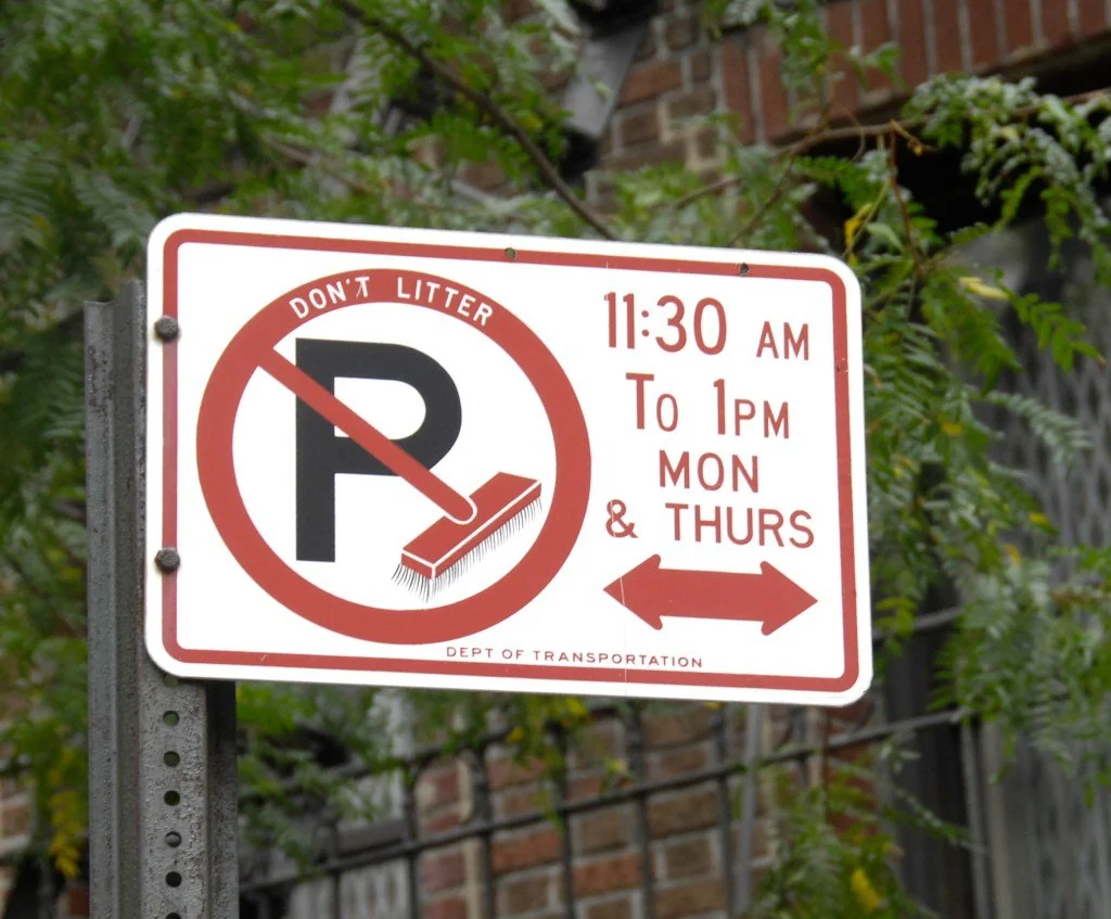 Spotlink image explaining street cleaning parking rules in NYC